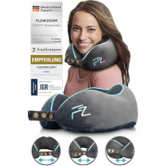 FLOWZOOM® Patogi kaklo pagalvėlė lėktuvo ir automobilio kelionių pagalvėlė iš atminties putų su plona nugara ir skalbiamu užvalkalu (minkšta ir kvėpuojanti) - kaklo pagalvėlė suaugusiesiems pilka