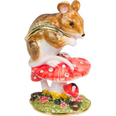 M&HONG Treasured Trinkets Pelė ant grybų Trinket Box Dekoratyvinis gyvūnų dizainas 5cm x 4cm x 7,5cm