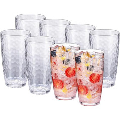 Kunststoffbecher, 590 ml, Acryl-Trinkgläser, hohe Kugeln, Set mit 8 transparenten wiederverwendbaren Kunststoffbechern, gehämmerter Stil, stapelbar, BPA-frei, bruchsicher, spülmaschinenfest