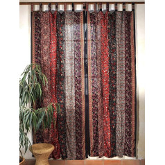 GURU SHOP Boho Patchwork užuolaidos, 1 pora Bohemijos užuolaidų, pagamintų iš Sare audinio, unikalus 300 cm - tamsiai raudona, sintetinis, Dekoratyvinės užuolaidos