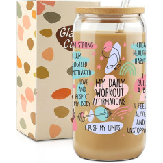 Geburtstagsgeschenke für Frauen, Freundschaft, inspirierende Geschenke für Freunde, 473 ml, Trinkglasbecher mit Deckel, Trinkhalme - positive tägliche Workout-Bestätigungen, Eiskaffeetassen,