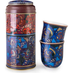 IMAGES D'ORIENT Dovanų rinkinys 2 in 1 metalinės skardinės su 2 x 90 ml Porcalain Espresso puodeliais Mocha puodeliai Kašmyro rytietiško rašto