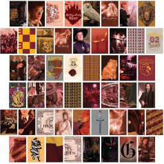 CON*QUEST Harry Potter Gryffindor Sieninis koliažas Penkiasdešimties kolekcionuojamų daiktų rinkinys 10x15cm Oficialūs burtininkų pasaulio meno atspaudai, atspausdinti ant aukštos kokybės matinio kartono