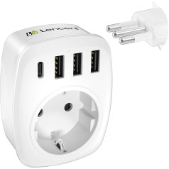 LENCENT kelioninis adapteris Šveicarija Vokietija kištukas, nuo ES iki IT, L tipo, kelioninis kištukas Italijai, Čilei, Urugvajui, Sirijai, sieniniai lizdai su 3 USB/1 C tipo / AC lizdo adapteriu