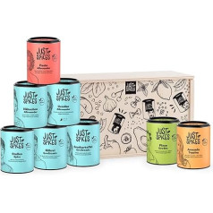Just Spices Top 8 Gewürze-Set in Holzbox I 8 verschiedene Gewürzmischungen I Von Frühstück bis Dinner: I Geschenkset für jeden Geschmack