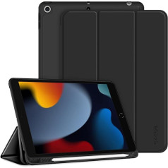 CACOE iPad 9/8/7 kartos dėklas su pieštuko laikikliu 10,2 colių 2021/2020/2019 m. modeliui, itin plonas TPU apsauginis dėklas su stovu iPad 10.2 (juodas)