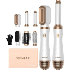 Plaukų stiliukas OKWRAP Airstyler rinkinys 6 in 1 su apvaliu šepečiu džiovintuvu Plaukų stiliukas Šiltas oro šepetys Terminis šepetys Oro srauto garbanojimo geležis Automatinis tūrio džiovintuvas