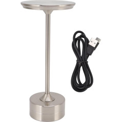 LED įkraunama belaidė jutiklinė stalinė lempa 2000 mAh 3 ryškumo lygiai Nešiojamas USB C 3 ryškumo lygių LED naktinis šviestuvas, pagamintas iš metalo su apvaliu akrilo atspalviu (sidabrinis)