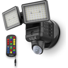 SOLLA LED prožektorius su judesio jutikliu, 3000 lm, itin ryškus lauko prožektorius, IP65 vandeniui atsparus apsaugos žibintas, 5000 K, 2 galvutės, skirtas garažui, sodui, verandai, privažiavimui, juodas