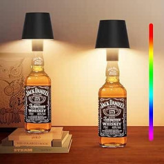 2 LED belaidžių butelių lempučių pakuotė, 3000 K šilta šviesa + RGB reguliuojamo ryškumo butelių lemputė, 5500 mAh įkraunama baterijos butelių lemputė su USB-C, aliuminis, IP54 atsparus vandeniui, juoda