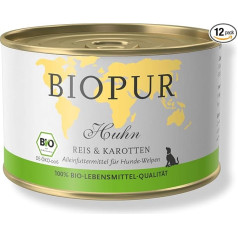 Ekologiškas šunų ėdalas šunims šunims šuniukams su vištiena, ryžiais ir morkomis 12 x 400 g Premium drėgno ėdalo
