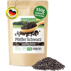 Juodieji pipirai, pilno grūdo, 550 g Pipirų grūdeliai, juodieji, pipirai juodieji, puikiai tinka pipirų malūnėliui, universalūs, išpilstyti rankomis Vokietijoje