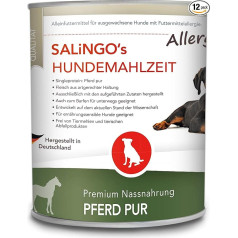 SALiNGO Premium Dog Food Wet Horse PUR | Drėgnas maistas šunims | Be grūdų | Daug mėsos | Hipoalerginis | Barf skardinės