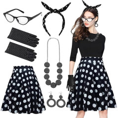 SANLIUSANJIU Rockabilly kostiumų rinkinys, moteriški aksesuarai Retro kostiumas, 50-ųjų metų moterų aksesuarai karnavalui, Helovinui, išgalvotiems drabužiams, teminiam vakarėliui