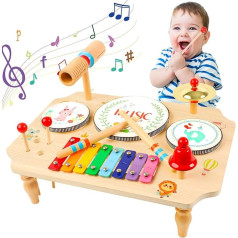 YGJT Vaikų būgnų rinkinys, būgnas 11-in-1 Muzikos instrumentai vaikams nuo 1 2 3 metų su ksilofonu, Montessori kūdikių žaislas Vaikų žaislas Vaikų žaislas Medinis žaislas Velykų Kalėdų dovana Berniukai Mergaitės