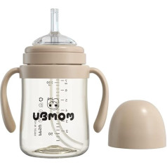 UBMOM Geriamasis puodelis su šiaudeliu be išsiliejimo PPSU mokymosi puodelis su rankena be BPA 200ml Šokolado rudos spalvos