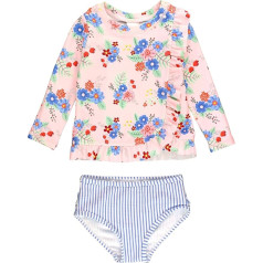 RuffleButts® Kūdikių ir (arba) mažylių mergaičių dviejų dalių maudymosi kostiumėlių rinkinys - ilgų rankovių bikinis su UPF 50+ apsauga nuo saulės, Coastal Breeze Floral