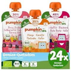 Pumpkin Organics Querbed Ekologiški daržovių išspaudai – Išspaudimas be cukraus – Maistas kūdikiams nuo 6 mėnesių – Vegetariškas (24 x 100 g) Pakuotėje 24 vnt.
