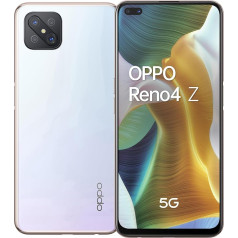 OPPO Reno4 Z 5G išmanusis telefonas, 6,5 colio ekranas + 120 Hz atnaujinimo dažnis, 4 fotoaparatai, 8 GB ir 128 GB neišplečiama RAM, 4000 mAh baterija, dvi SIM kortelės, 2020 m., [itališka versija], Dewwhite