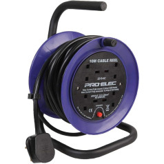 PRO ELEC PEL01273 4 krypčių mini kabelio ritė, tinklo ilgintuvas 10 m, juoda/mėlyna