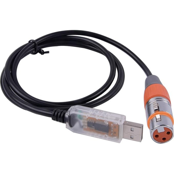 USB ir DMX valdymo kabelis RS485 serijinis konverterio adapteris FTDI XLR 3Pin scenos apšvietimo įrenginio kabelis (1,8 m, USB skaidrus apvalkalas)