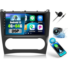 4+64G CAMECHO 9 colių automobilinis radijas Mercedes Benz C Clase W203 W209 C180 C200 2005-2009, Android 13 Wireless Carplay Android automobilinis Bluetooth navigacijos radijas su GPS WiFi DSP FM/RDS Mirror Link