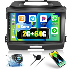 2G + 64G 8 branduolių CAMECHO Android 13 automobilinis radijas Kia Sportage 3 III SL 2010-2016 su Navi Carplay Android Car, 9 colių ekranas, automobilinis radijas su Bluetooth RDS 32EQ DSP Mirror Link + atbulinės eigos kamera