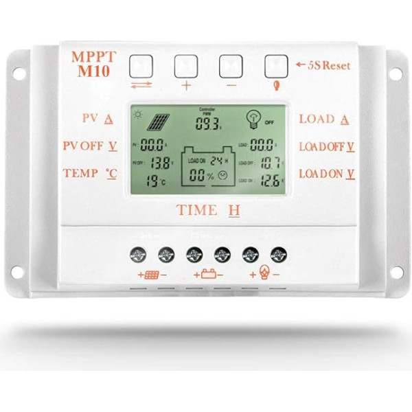 OOYCYOO 10A saulės energijos įkrovos valdiklis, saulės energijos įkrovos valdiklis 12V 24V saulės kolektorių valdiklis su LCD ekranu, skirtas LiFePO4 FLD AGM gelio ir ličio akumuliatoriams