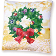 Diamond Dotz DDP2-037 Kissen Weihnachtskranz, Kissenbezug mit Diamantbild zum Selbstgestalten, ca. 18 x 18 cm groß, Malen mit Diamanten, ideal als Homedeco und Geschenk