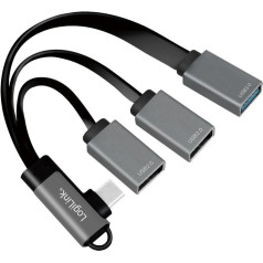 Centratorius usb 3.2, usb-c/m 90, iki 3xusb-a/f, 0,15 m