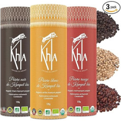Khla - 3 Kampot pipirų dovanų rinkinys - juodųjų, baltųjų ir raudonųjų Kampot pipirų rinkinys - 3 x 120 g - gurmaniškų prieskonių rinkinys - dovanų idėja vyrams ir moterims - Kalėdos, gimtadienis - iš Kambodžos