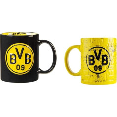 Borussia Dortmund BVB puodelis su vidine puošyba, juodas, vieno dydžio (1 vnt.) ir BVB puodelis su geltonos spalvos sienelėmis, geltonos spalvos, 1 vnt. (1 vnt.)