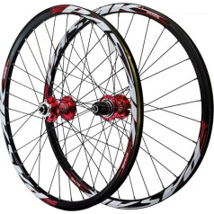 Kalnų dviračių ratai, 24 colių dviračių ratų komplektas Dvigubos sienos aliuminio lydinio MTB ratlankis Disc Brake Quick Release 32 skylė 8 9 10 11 12 greičio (spalva: raudona, dydis: 24 colių)