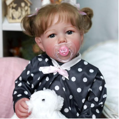 JIZHI Reborn Baby - 17 colių Velvety Smooth Skin Realistic Newborn Baby Dolls Blue Eyes Girls Real Life Baby Dolls with Toy Accessories Gift Set for Children from 3 Years & Collection