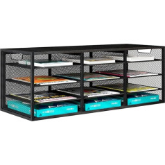 PAG 12 skyrių didelės talpos laiškų dėklas, reguliuojamo pašto organizatoriaus laikymo skyriai, sukraunamas dokumentų dėklas, A4 formato stalo popieriaus dėklo organizatorius biurui, namams ir mokyklai, juodas