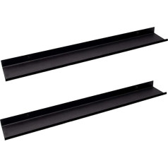 MILUKA Metalinės sieninės lentynos, juodos spalvos, 2 plaukiojančių lentynų rinkinys, 110 cm ilgio, sieninės lentynos, skirtos dekoracijoms, paveikslų rėmeliams, knygoms, skirtos miegamajam, virtuvei, biurui, svetainei, metalinės lentynos, juodos