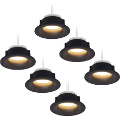 HCFEI 6 x LED įleidžiamųjų prožektorių rinkinys apvalus - juodas, 5 W šiltos baltos spalvos, apšviečiamas 230 V plokščias - įleidžiamosios lemputės skersmuo 68-76 mm skylė - įleidžiamas taškinis lubų prožektorius įleidžiamas lubų pr