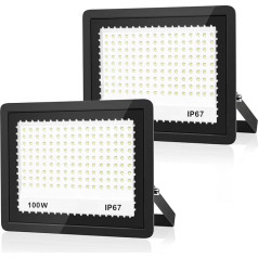 VRFMALIY LED lauko prožektorius, LED prožektorius, 100 W, 2 vnt., 10000 lm, 7000 K LED prožektorius, IP67 atsparus vandeniui, šaltai baltas, itin ryškus LED prožektorius, lauko prožektorius sodams, garažams, viešbučiams,