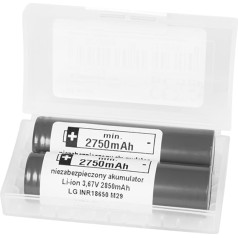 85-614# 18650 li-ion lg 2850 10a 2 vnt. 3,6 V akumuliatorius + dėžutė dviem akumuliatoriams