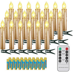 FREEPOWER 20 auksinių LED Kalėdų eglutės žvakių belaidis su nuotolinio valdymo laikmačiu mirksintis šiltos baltos spalvos apšvietimas (su 20 baterijų)