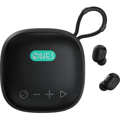 ONES belaidis garsiakalbis su ausinėmis, 2 in 1, Hi-Res Audio, išmanusis [24 val. garsiakalbis/60 val. akumuliatorius] [FM radijas/AUX/TF ir USB įvestis] [žaidimų/muzikos režimas] Nešiojamas kompaktiškas dizainas