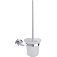 Satininio stiklo ir chromuoto nerūdijančio plieno tesa LUUP tualeto šepetėlių rinkinys, skirtas montuoti ant sienos, nereikia gręžti, yra klijų tirpalo - 385 mm x 160 mm x 120 mm