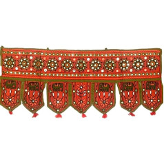 originalus kikano raudonas dramblys, rankų darbo gobelenas, medvilnė, sieninis pakabukas, etninis elementas, toranas, indiškas langų apvadas, 94 x 35,6 cm