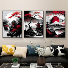 IUNTWEIE Japonijos kraštovaizdžio plakatas, Japonijos šventykla rudenį Juoda/balta sieninis paveikslas Menas Spausdinti Sienų apdaila Sienų dekoracijos Sienų dekoracijos Svetainės sienos, be rėmo (A, 40 x 60 cm x 3)