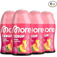 MORE Zerup, persikų ledinė arbata, 4 x 65 ml, iki 32 l mišriam gėrimui, sirupas be cukraus, su tikrais vaisių ekstraktais, veganiškas, be kalorijų, pagamintas Vokietijoje