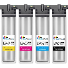 ColoWorld T9451-T9454 kasetės Epson T9451 T9452 T9453 T9454, suderinamos su Epson Workforce Pro WF-C5210 WF-C5290 WF-C5710 WF-C5790 WF-C5210DWF WF-C5290DWF WF-C57790 10DWF WF-C5790DWF (4 pakuotės)