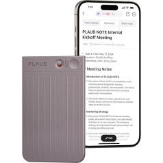 PLAUD Note AI skaitmeninis diktofonas su dėklu - 64 GB įrašymo įrenginys su dirbtinio intelekto technologija, skirta transkribuoti ir apibendrinti, įrašymas vienu prisilietimu, triukšmo mažinimas, palaiko 112 kalbų