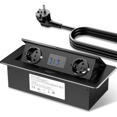 Ištraukiamas maitinimo elementas su 2 skyriais ir USB C PD 20 W, kelių lizdų stalas su 3 USB, 1,8 m ilgio laidas