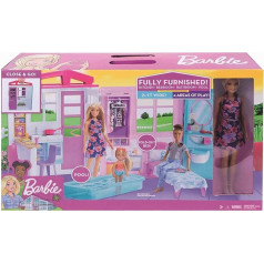 Barbie FXG55 - atostogų namai su lėle, baldais ir baseinu, nešiojamas maždaug 46 cm aukščio lėlių namelis su rankena, lėlių aksesuarai, žaislai nuo 3 metų amžiaus