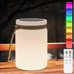 šviesa tikėtis Saulės stalinė lempa Belaidis lauko stalinis šviestuvas Nuotolinio valdymo pultelis Dimmable Warm White and RGB Portable IP44 LED Solar Lantern for Indoor, Outdoor, Garden, Patio, Camping, 14 x 21 cm